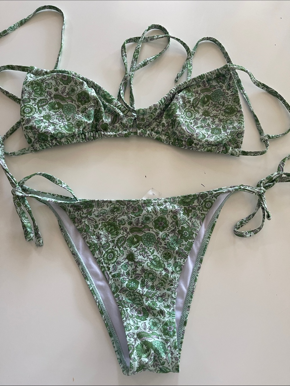 Green Floral Tie-Side Bikini Set